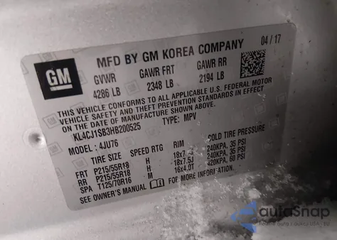 2017 Buick Encore Sport Touring from USA, damaged, VIN KL4CJ1SB3HB200525